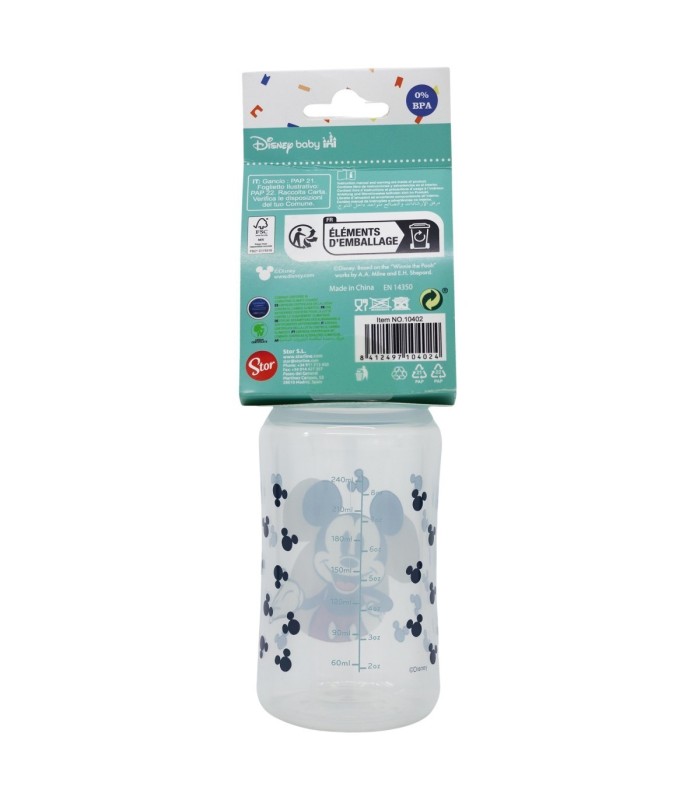Biberão Mickey Mouse 240 ml com Tetina de Silicone 3 Posições