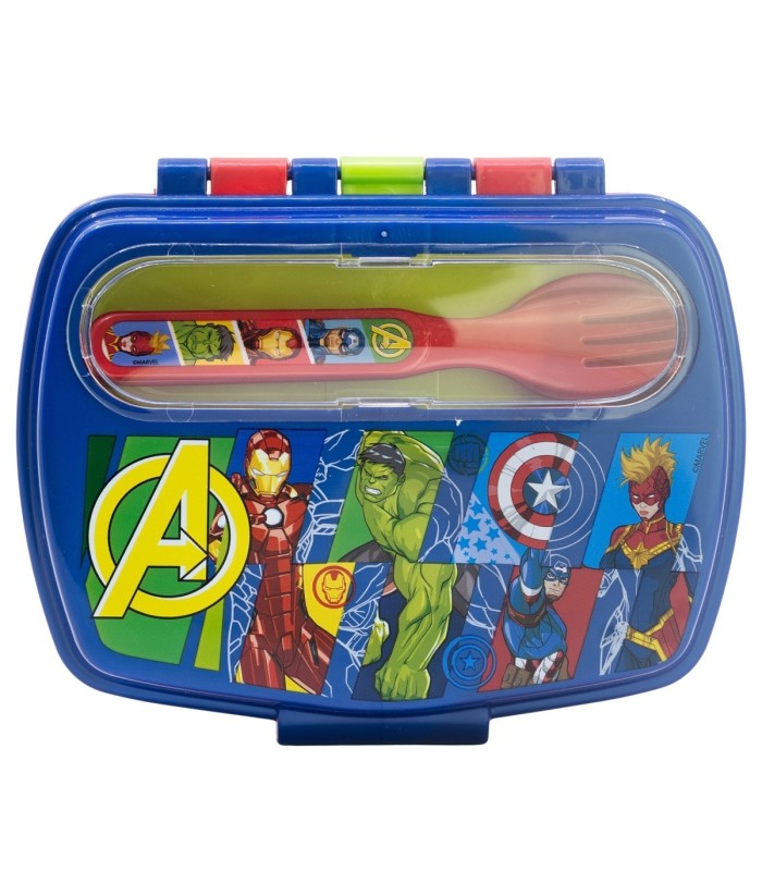 Fiambrera Retangular com Talheres Avengers Seven Wonders