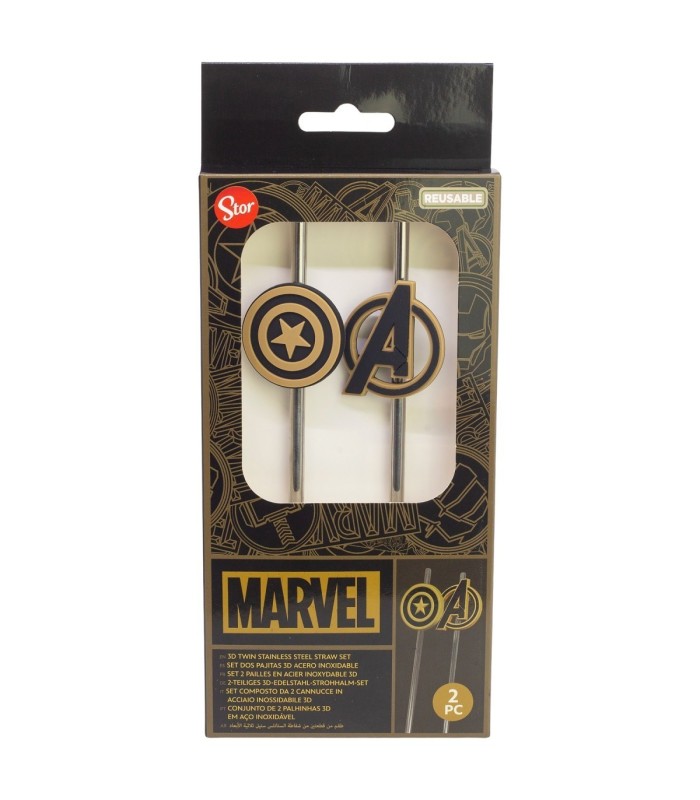 Conjunto de 2 Palhinhas 3D Aço Inoxidável Marvel Avengers