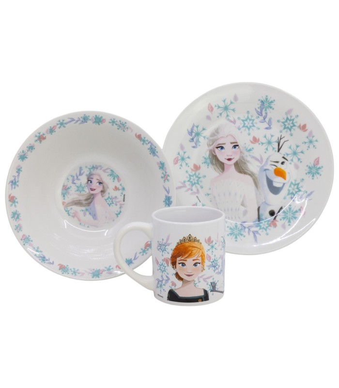 Conjunto de Cerâmica Frozen (Prato, Tigela, Caneca) em Caixa de Presente