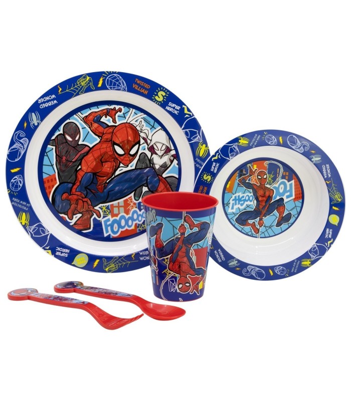 Conjunto Micro 5 PCS (Prato, Tigela, Copo e Talheres) Spider-Man