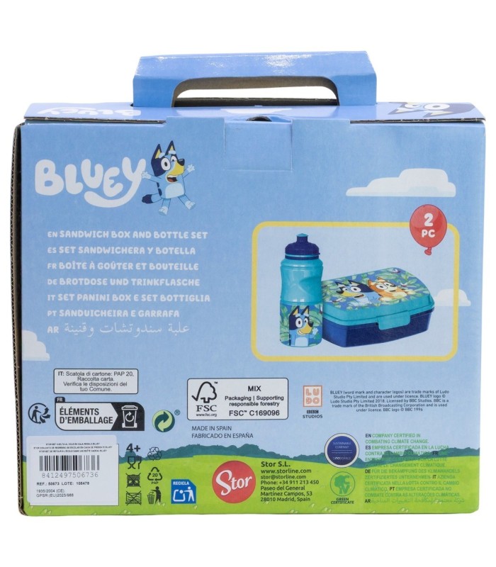 Conjunto Bluey: Fiambrera Rectangular e Garrafa Sport 380 ml
