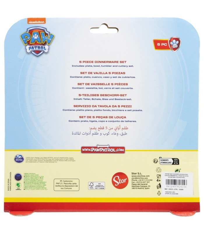 SET FÁCIL 5 PCS (PRATO, BOL, COPO E TALHERES) PAW PATROL