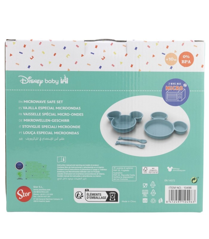 Conjunto de Bebé 4 PCS Mickey Mouse (Prato, Tigela e Talheres)