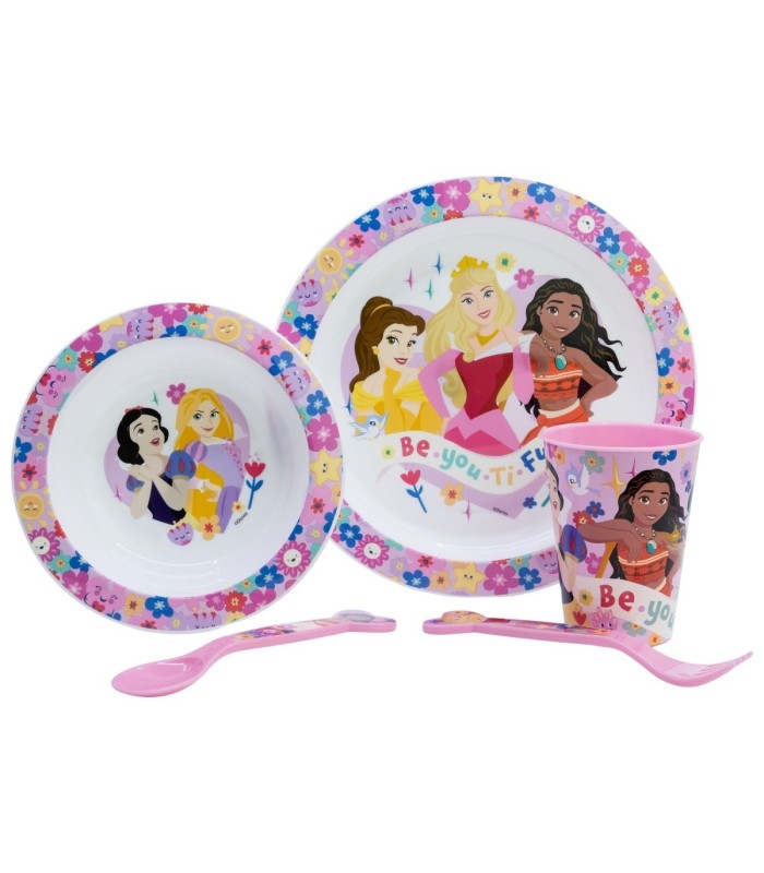 SET MICRO 5 PCS (PLATO, TAÇA, COPOS E TALHERES) PRINCESAS