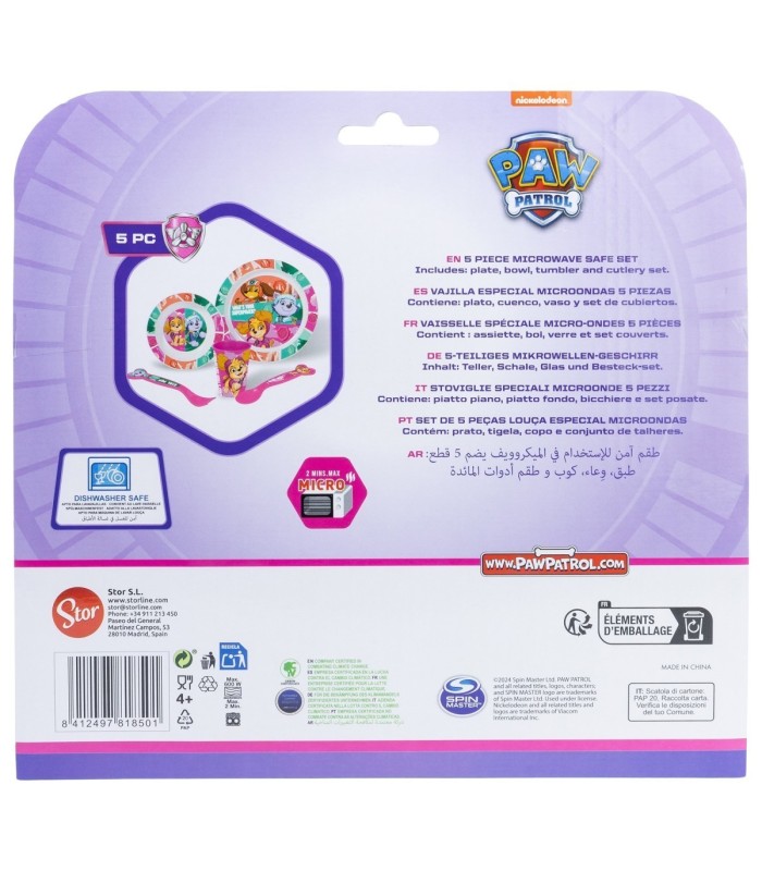 Conjunto Micro 5 PCS (Prato, Taça, Copo e Talheres) Paw Patrol
