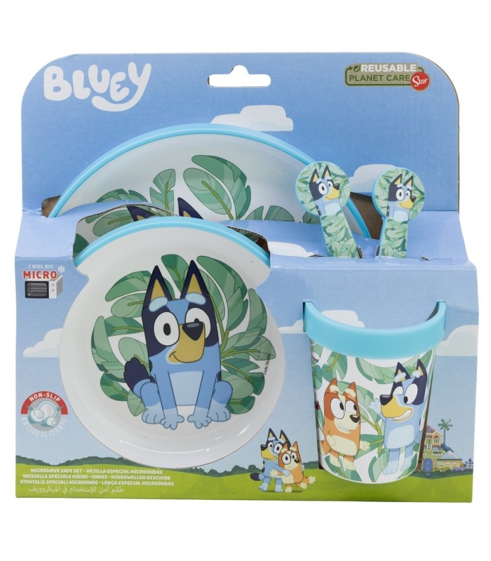SET 5 PCS ANTIDESLIZANTE BLUEY (PRATO, BOL, COPO E CUBERTOS)