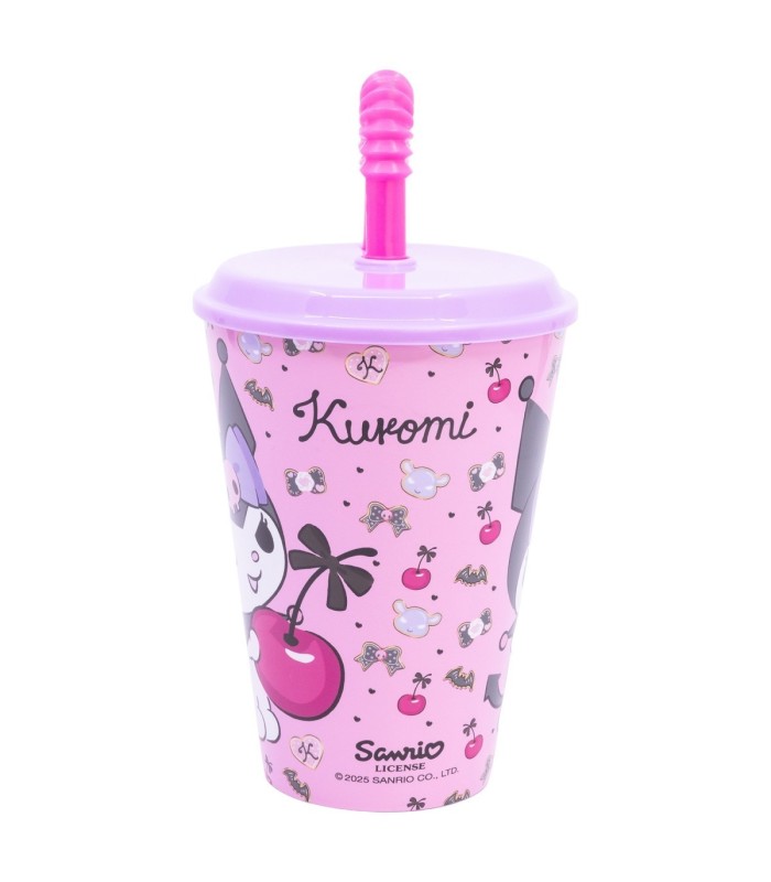 Copo Kuromi Reutilizável 430 ml com Tapa e Palhinha