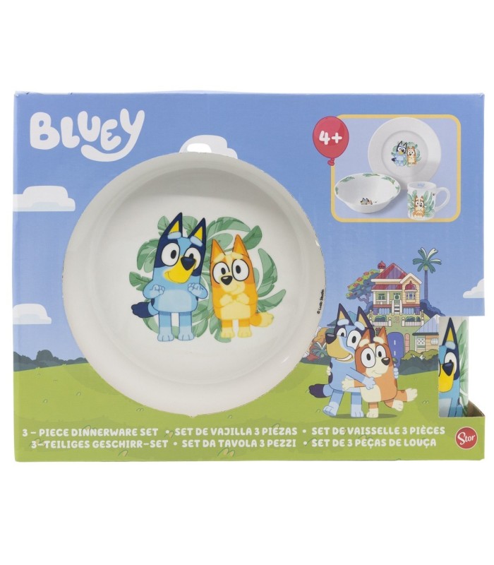 Conjunto de Cerâmica Bluey (Prato, Tigela, Caneca) em Caixa de Presente