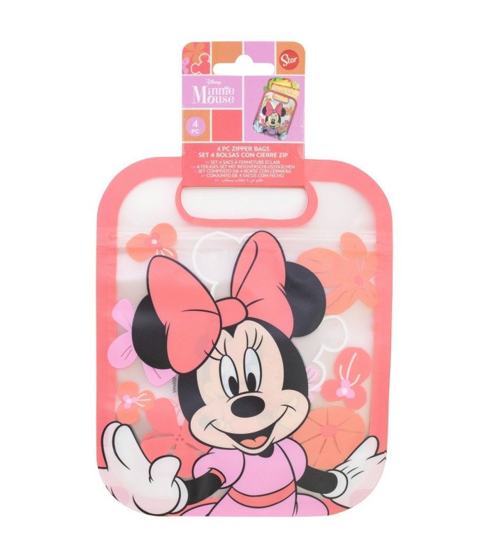 Conjunto 4 Sacos com Fecho Zip Minnie Mouse