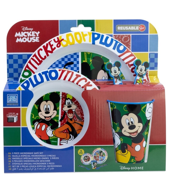 Conjunto Micro 5 PCS (Prato, Tigela, Copo e Talheres) Mickey Mouse